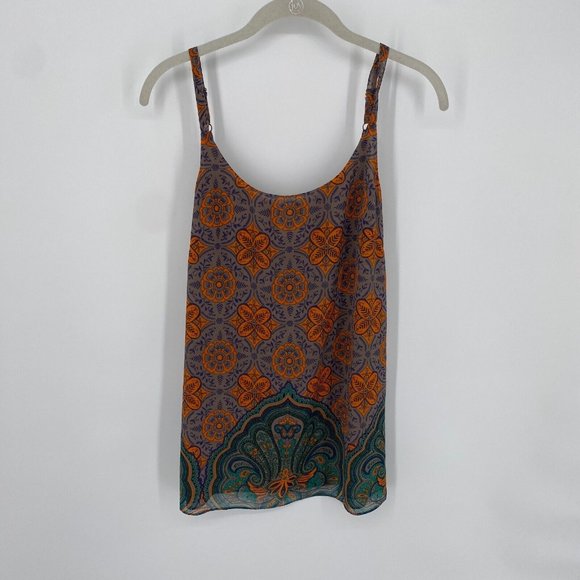 CAbi Tops - CAbi Orange and Green Patterned Tank Top